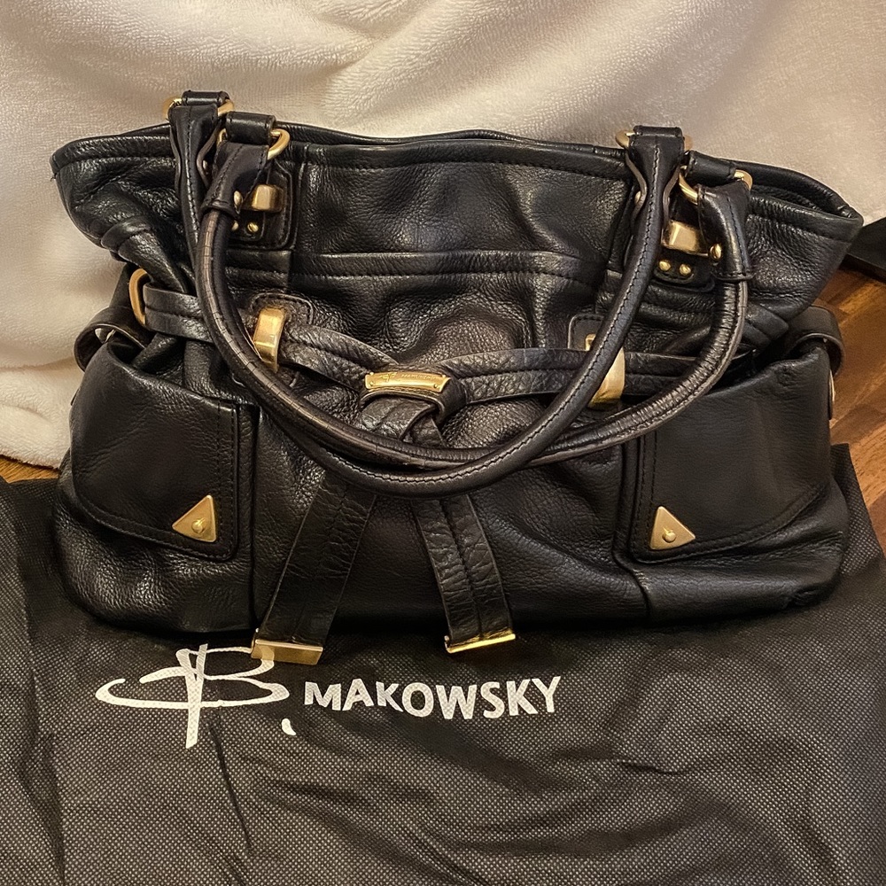 B. Makowsky Black Leather Handbag